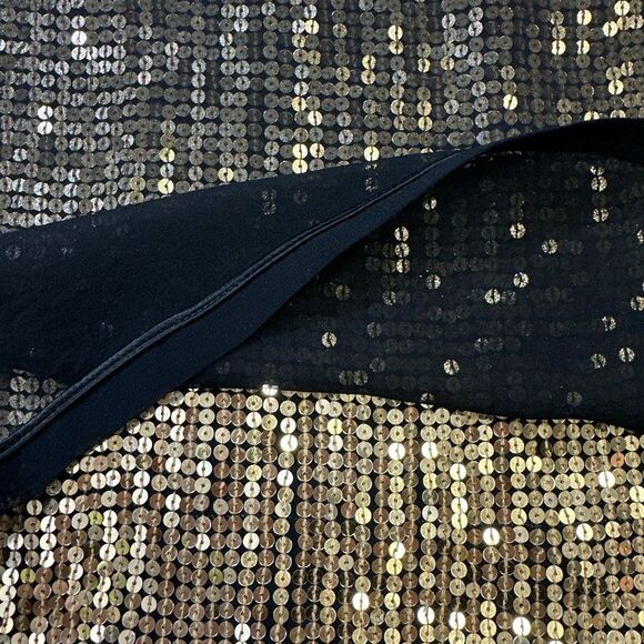 Linda Allard Ellen Tracy Black Sheer Silk Overlay Gold Sequin Skirt Size 12 NWT - Picture 5 of 12
